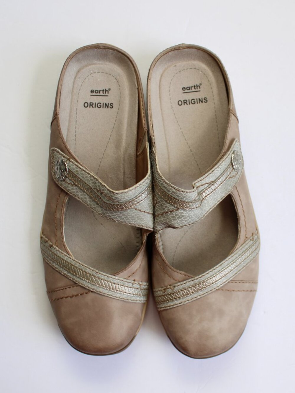 Earth Origins Clara Chloe Taupe Tan Strap Comfort Slide Mules Size 9 - Picture 3 of 5